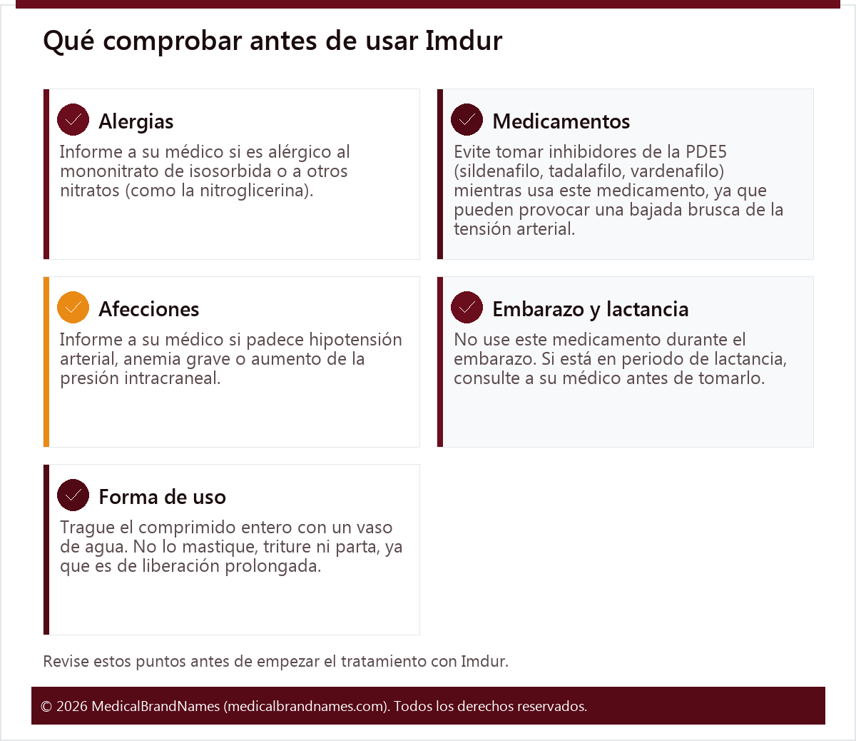 Qué comprobar antes de usar Imdur