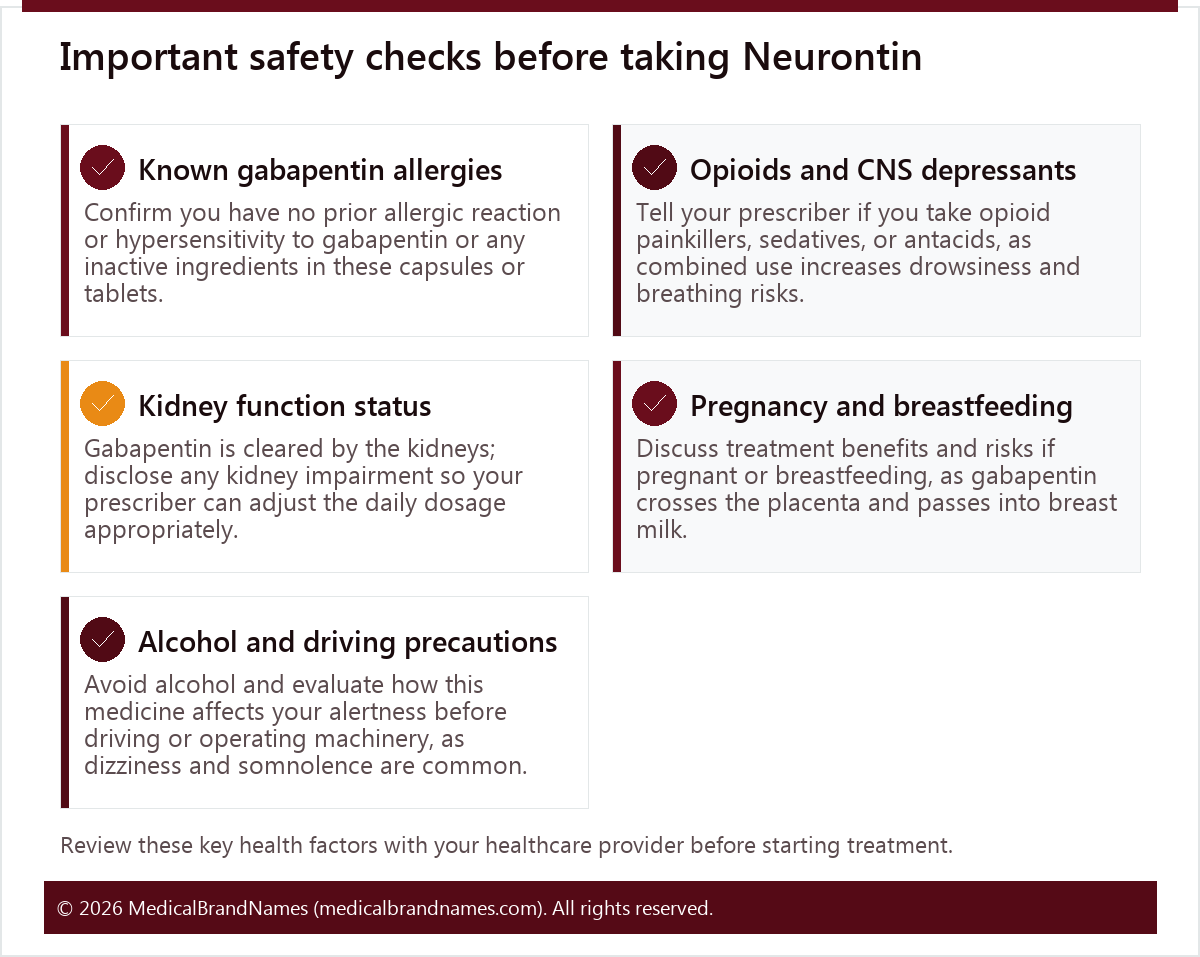 Important safety checks before taking Neurontin