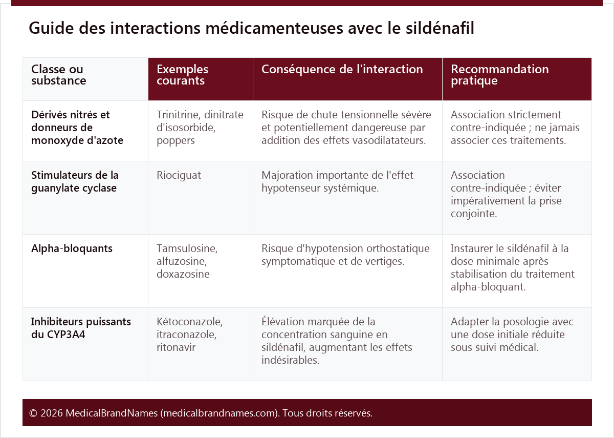 Guide des interactions médicamenteuses avec le sildénafil
