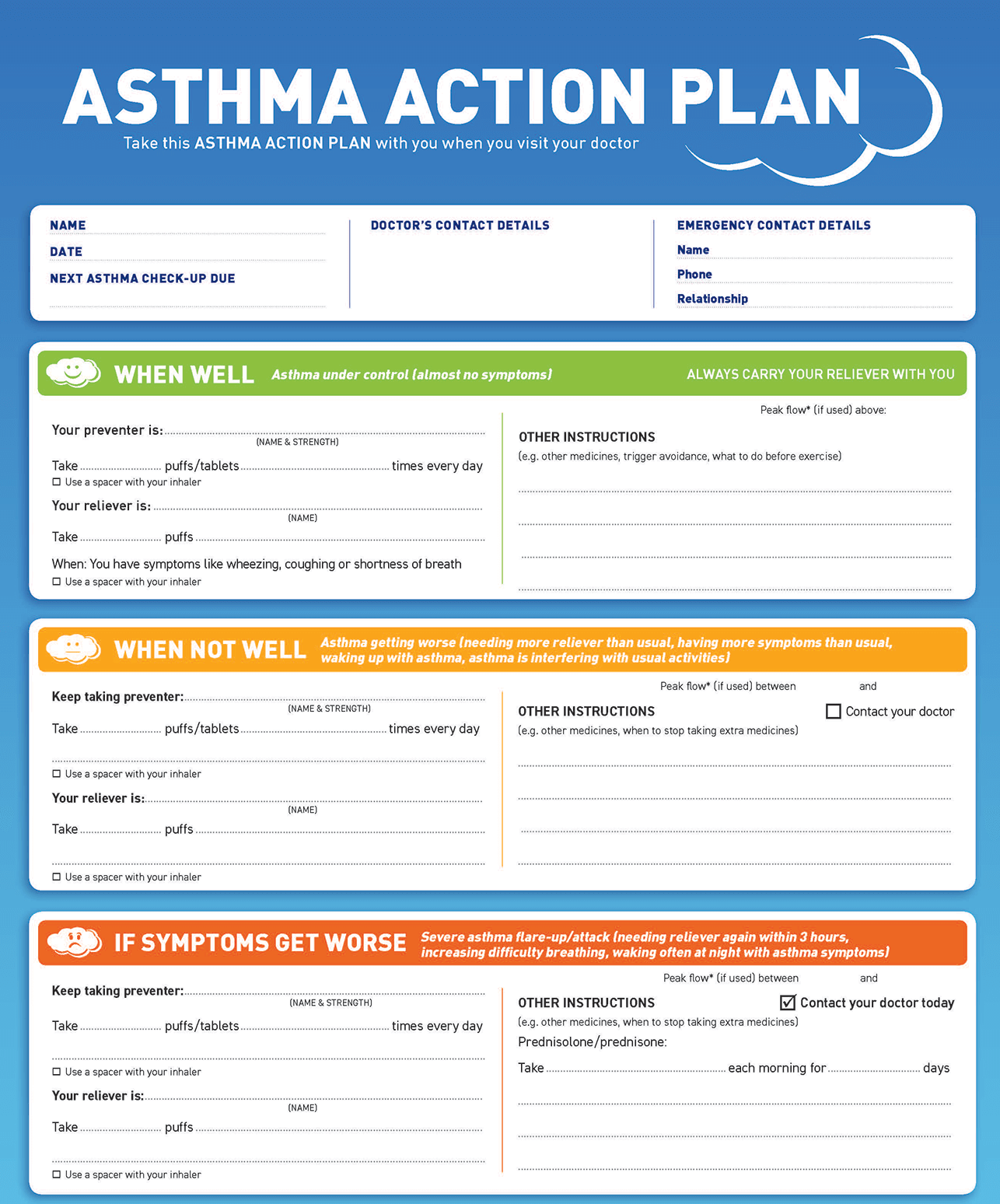Sample Asthma Action Plan Asthma Management Medical